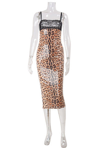 Leopard Print Midi Slip Dress