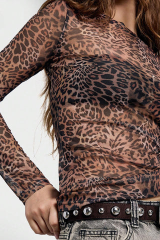 Leopard Print Long Sleeve Blouse