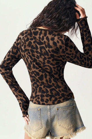 Animal Print Button-Front Blouse