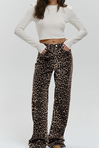 Leopard Print Straight-Leg Jeans