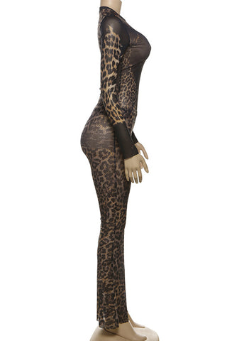 Leopard Print Mesh Pants Set