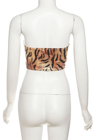 Strapless Bow Animal Print Top