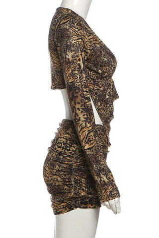 Ruched Leopard Skirt Set
