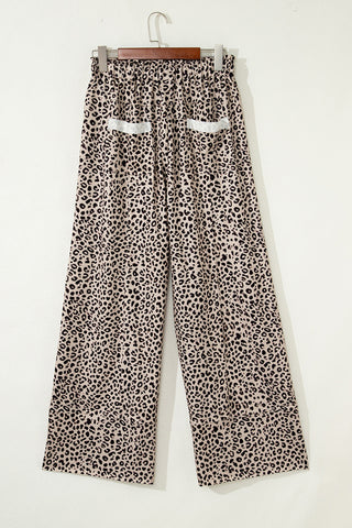 Leopard Print Wide-Leg Casual Pants