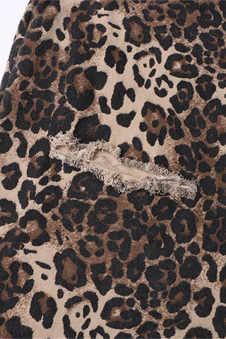 Distressed Leopard Print Casual Pants