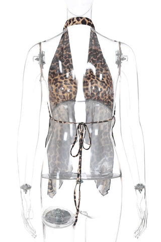 Halter Tie-Front Leopard Tank Top