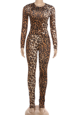 Leopard Print Long Sleeve Pants Set