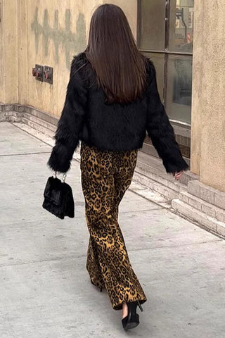 Leopard Print Wide-Leg Casual Pants