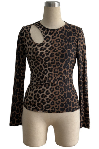 Cutout Leopard Print Long Sleeve Top