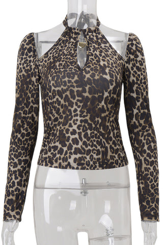 Halter Neck Keyhole Leopard Print Top