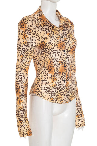 Leopard Print Button-Front Blouse