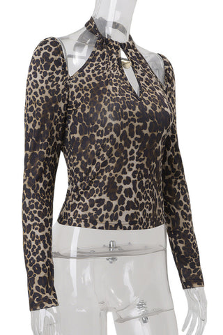 Halter Neck Keyhole Leopard Print Top