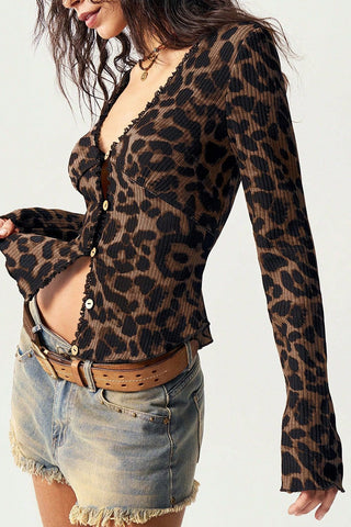 Button-Up Leopard Print Blouse