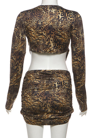 Ruched Leopard Skirt Set