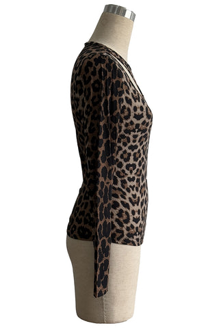 Cutout Leopard Print Long Sleeve Top