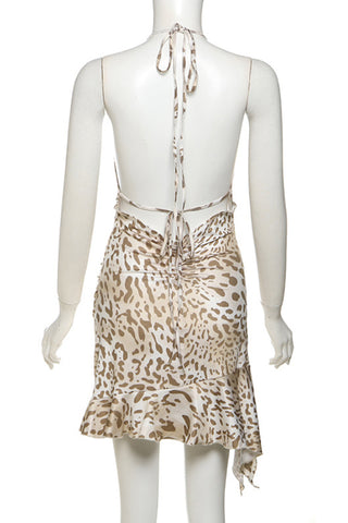 Ruffle-Trimmed Halter Leopard Dress
