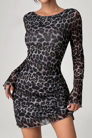 Backless Leopard Print Casual Dress