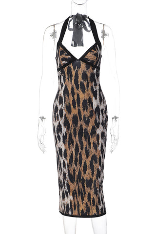 Halterneck Animal Print Evening Dress