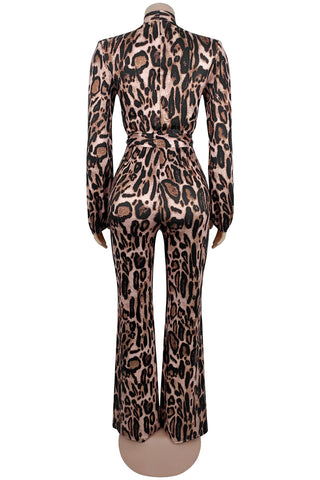 Leopard Print Tie-Waist Jumpsuit