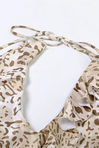 Ruffle-Trimmed Halter Leopard Dress