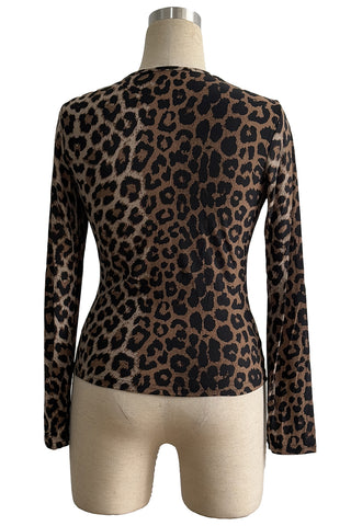 Cutout Leopard Print Long Sleeve Top