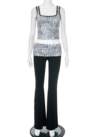 Sleeveless Zebra Print Pants Set
