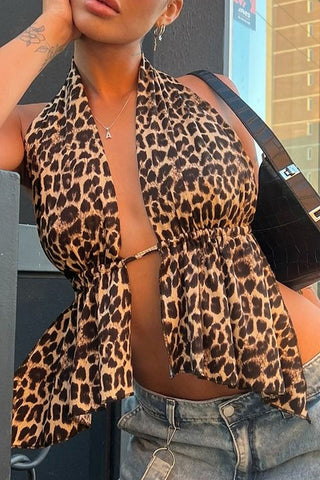 Halter Tie-Front Leopard Tank Top