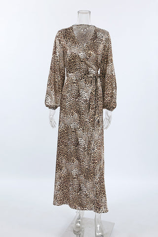 Wrap-Front Leopard Print Midi Dress