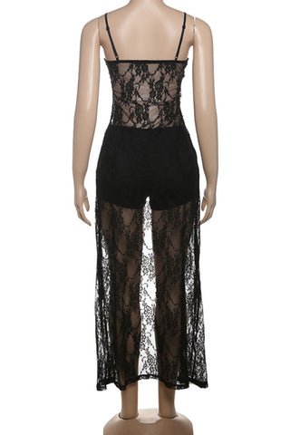 Lace Overlay Shorts Set with Spaghetti Straps