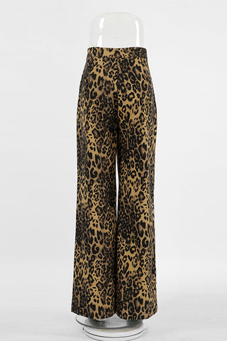 Leopard Print Wide-Leg Casual Pants