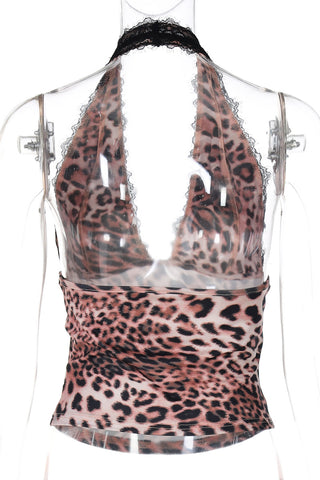 Lace-V Neck Leopard Print Tank Top