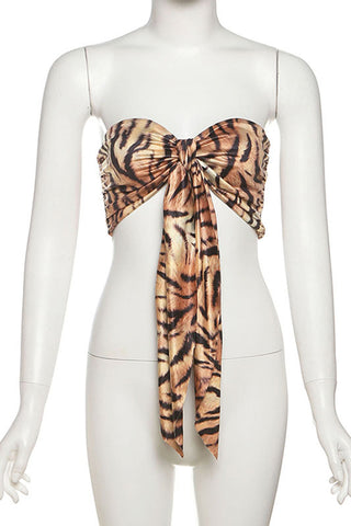 Strapless Bow Animal Print Top
