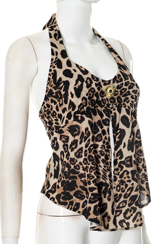 Leopard Print Halter Neck Tank Top