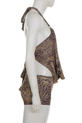 Halter Neck Animal Print Short Set