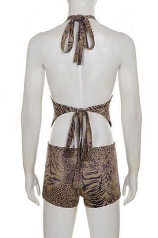 Halter Neck Animal Print Short Set