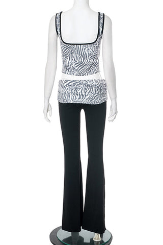 Sleeveless Zebra Print Pants Set