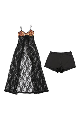 Lace Overlay Shorts Set with Spaghetti Straps
