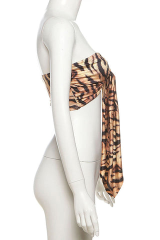 Strapless Bow Animal Print Top