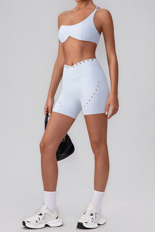 High-Waisted Laser Cut Casual Shorts