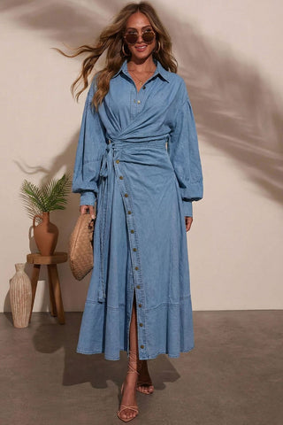 Button-Up Denim Midi Dress