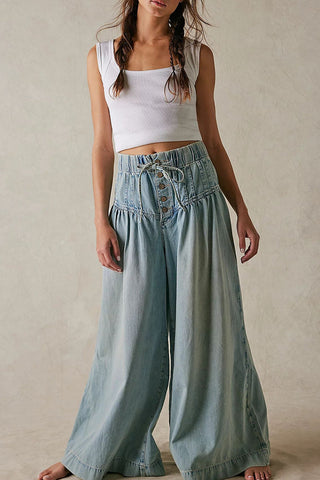 Casual Button-Front Wide Leg Jeans