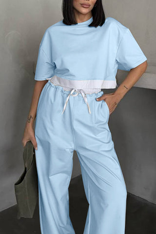 Casual Two-Piece Set with Cropped Top