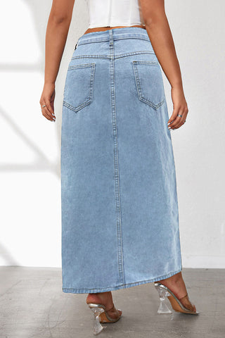 High-Slit Denim Maxi Skirt