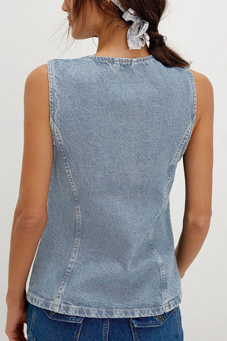 Button-Front Denim Vest