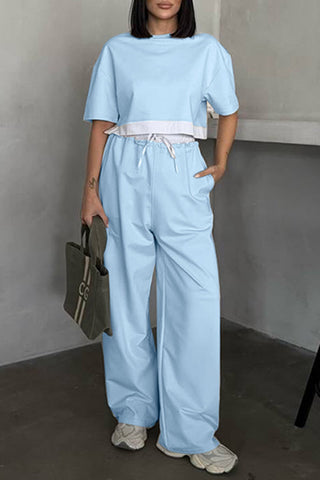 Casual Two-Piece Set with Cropped Top