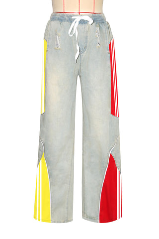 Colorblock Wide-Leg Denim Pants