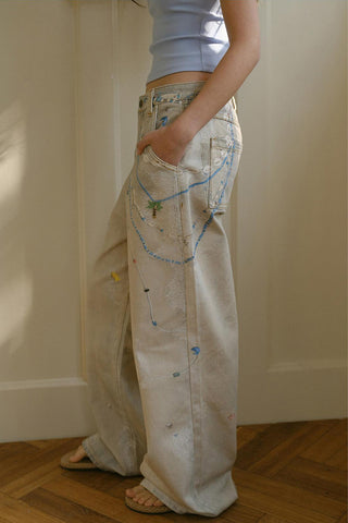 Patterned Straight-Leg Denim Jeans