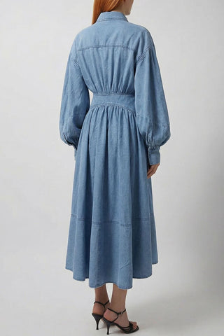 Button-Up Denim Midi Dress