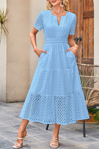 V-Neck Short Sleeve Midi Dress