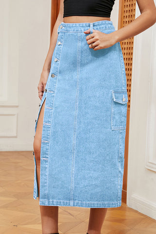 Button-Down Skirt with Slit